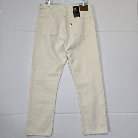 NWT Levi's Premium 501 '90s Cream Cropped Straight Leg Jeans 32 Button Fly - Picture 2 of 6
